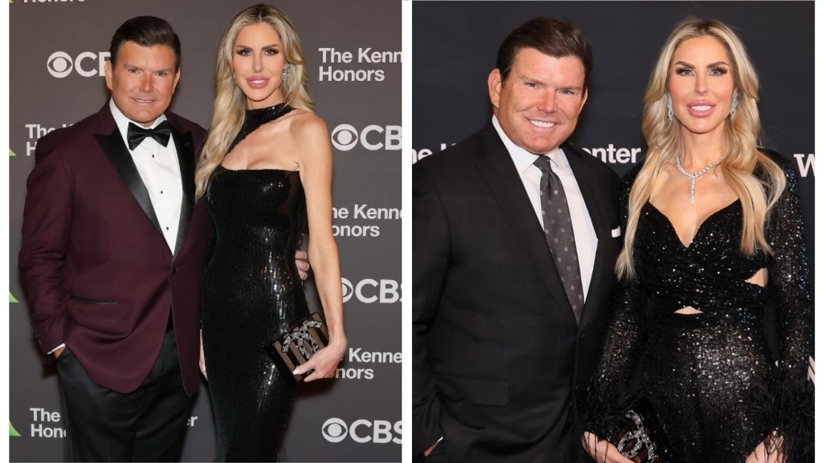 Bret Baier on a red carpet with his wife, Amy