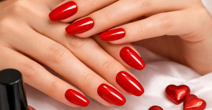 red valentine nails