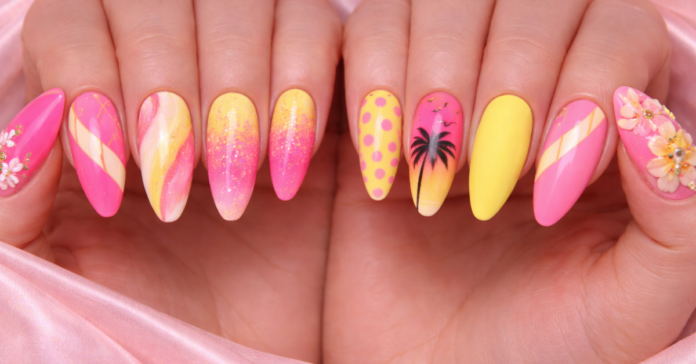 Pink Yellow Nail ideas