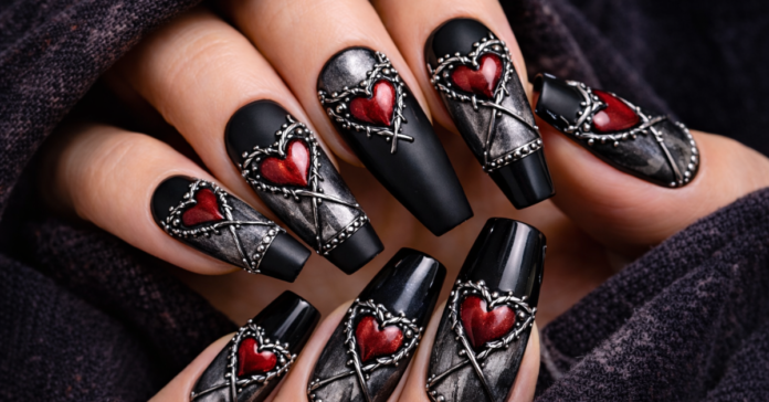 grunge valentine nails